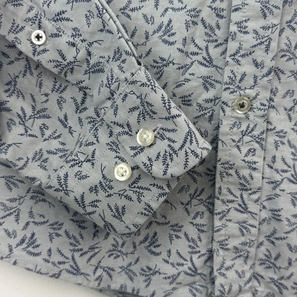 Banana Republic Button Down Shirt Mens M Gray Leaf Floral Oxford Long Sleeve